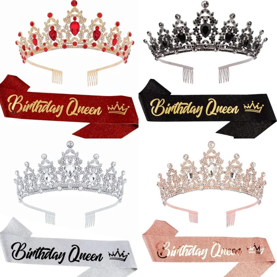 GleamBliss Baroque Rhinestones Birthday Queen Sash - Image 1